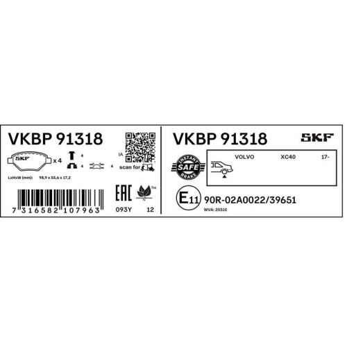 SKF Bremsbelagsatz, Scheibenbremse VKBP 91318