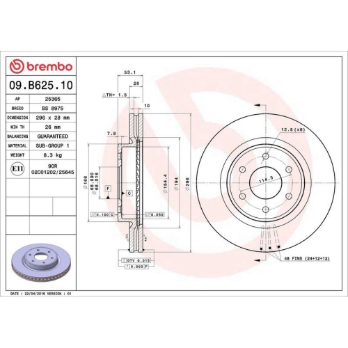 BREMBO Bremsscheibe PRIME LINE 09.B625.10