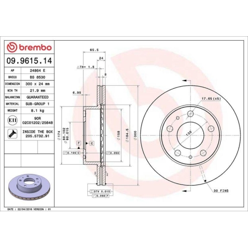 BREMBO Bremsscheibe PRIME LINE 09.9615.14