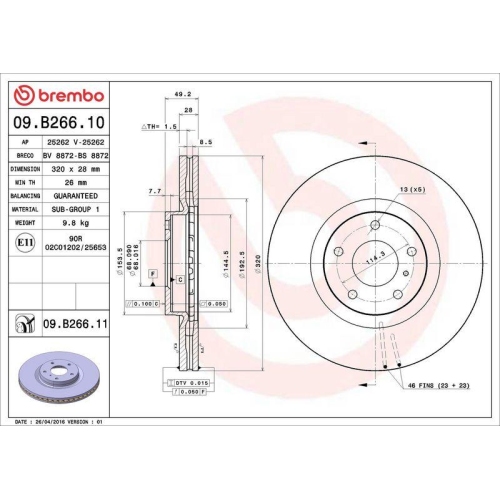 BREMBO Bremsscheibe PRIME LINE - UV Coated 09.B266.11