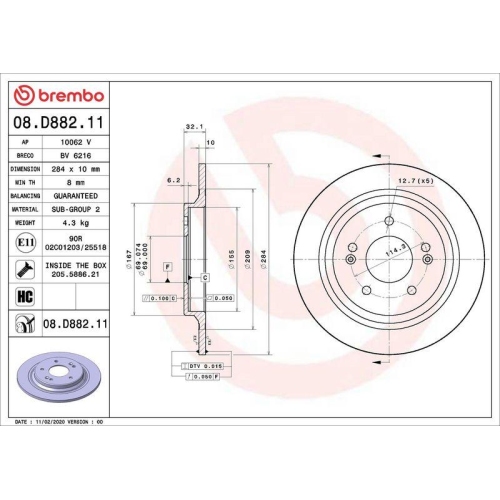BREMBO Bremsscheibe PRIME LINE - UV Coated 08.D882.11