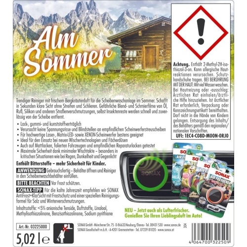 SONAX 5L ScheibenReiniger 5 Liter Alm Sommer Scheibenklar 03225000