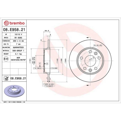 BREMBO Bremsscheibe PRIME LINE - UV Coated 08.E958.21