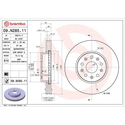 BREMBO Bremsscheibe PRIME LINE - UV Coated 09.N285.11