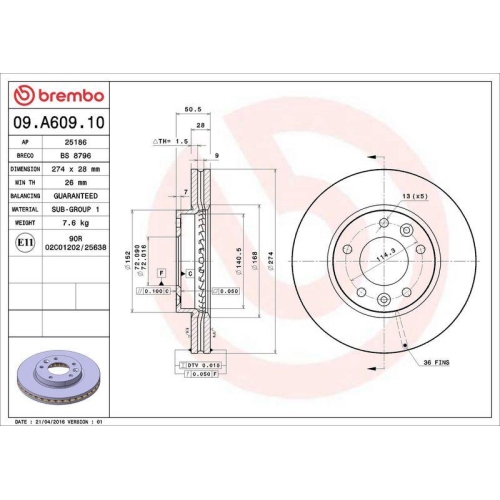 BREMBO Bremsscheibe PRIME LINE 09.A609.10