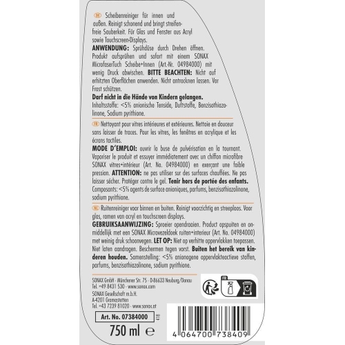 SONAX CARAVAN ACRYL+GLASREINIGER 750ML 07384000