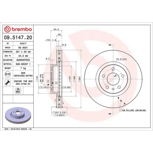 BREMBO Bremsscheibe PRIME LINE 09.5147.20