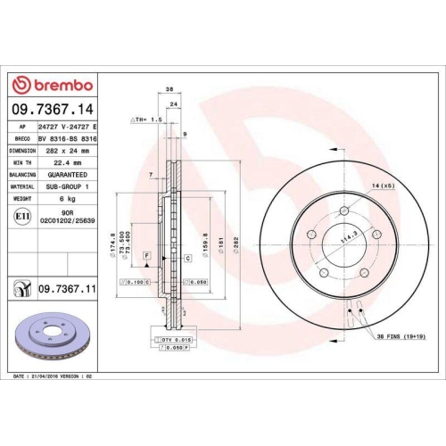 BREMBO Bremsscheibe PRIME LINE 09.7367.14