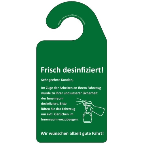 100 Kundendienst-Spiegelanh&auml;nger Werkstatt Auto KFZ 90 x 180 mm gr&uuml;n EICHNER