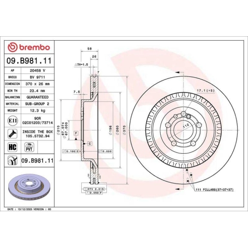 BREMBO Bremsscheibe PRIME LINE - UV Coated 09.B981.11