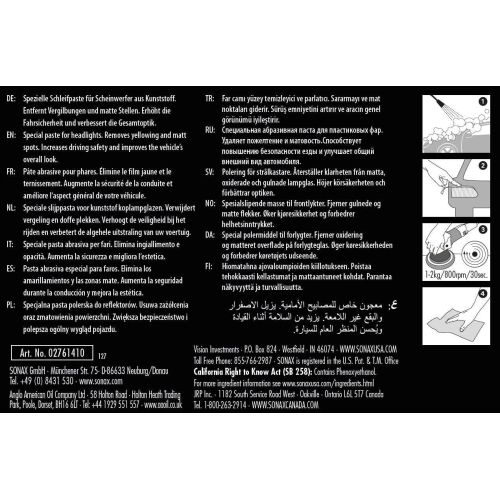 SONAX PROFILINE HeadlightPolish Scheinwerfer Politur Paste 250 ml 02761410