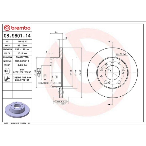 BREMBO Bremsscheibe PRIME LINE 08.9601.14