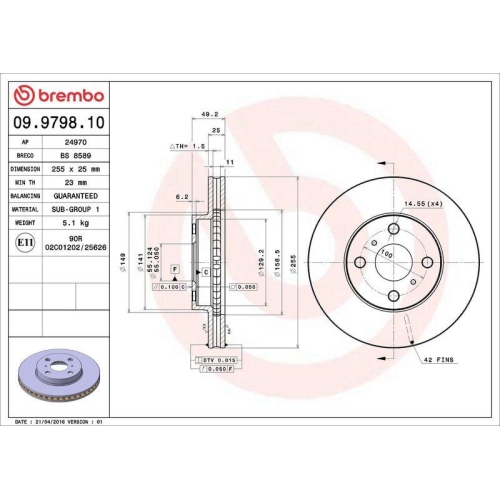 BREMBO Bremsscheibe PRIME LINE 09.9798.10