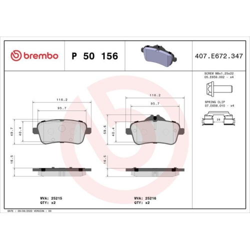 BREMBO Bremsbelagsatz, Scheibenbremse PRIME LINE P 50 156