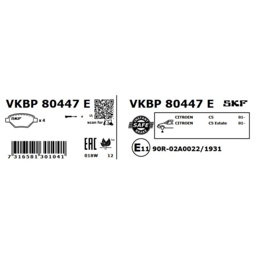 SKF Bremsbelagsatz, Scheibenbremse VKBP 80447 E