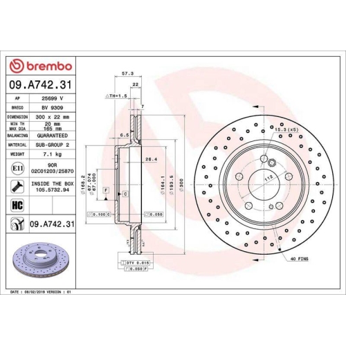 BREMBO Bremsscheibe PRIME LINE - UV Coated 09.A742.31