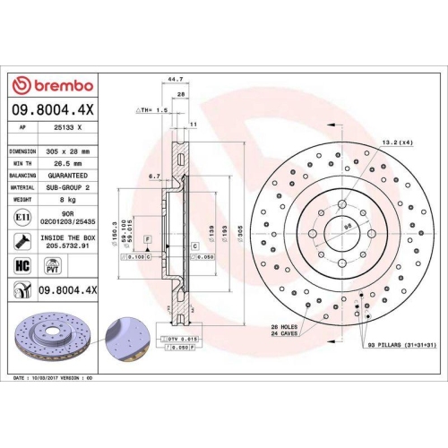 BREMBO Bremsscheibe XTRA LINE - Xtra 09.8004.4X