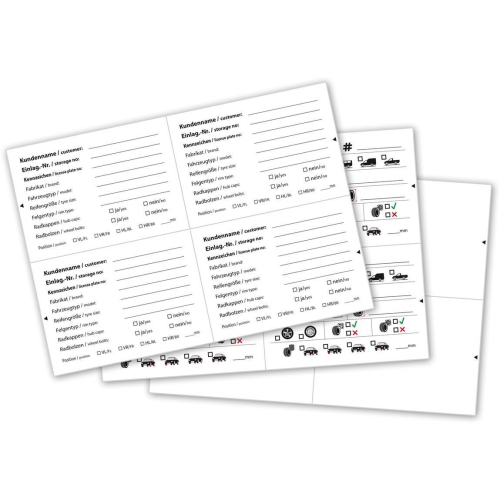 100 Ersatzetiketten Rad-/Reifenanh&auml;nger 4 Etiketten pro Bogen perforiert Wei&szlig;