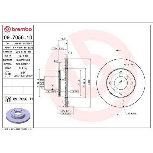 BREMBO Bremsscheibe PRIME LINE - UV Coated 09.7056.11