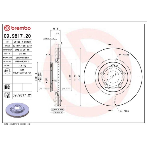 BREMBO Bremsscheibe PRIME LINE - UV Coated 09.9817.21