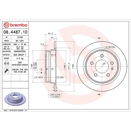 BREMBO Bremsscheibe PRIME LINE 08.4487.10