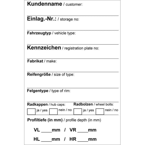 100 Selbstklebendes Reifenetikett mit metallisierter R&uuml;ckseite Kennzeichnung