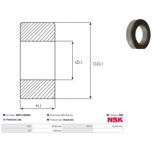 AS-PL Lager NSK ABE9118(NSK)