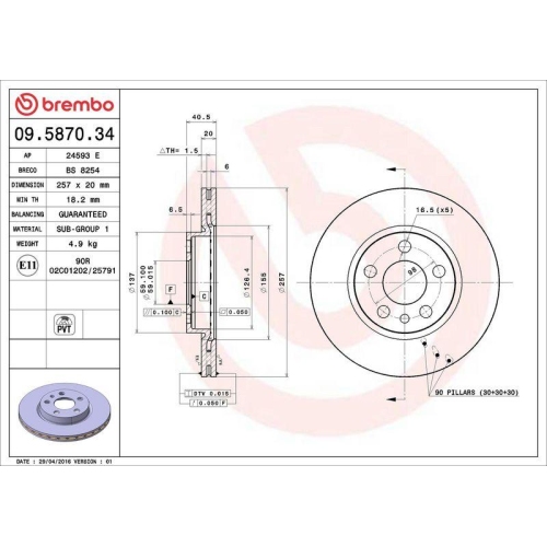 BREMBO Bremsscheibe PRIME LINE 09.5870.34