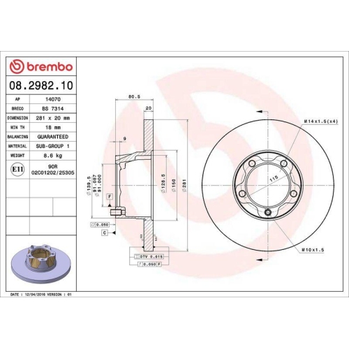 BREMBO Bremsscheibe PRIME LINE 08.2982.10