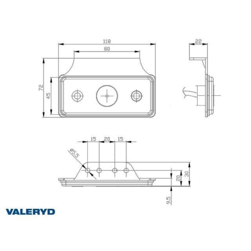 LED Seitenmarkierungsleuchte Valeryd 118x72x30mm gelb 12-30V mit reflex 450mm
