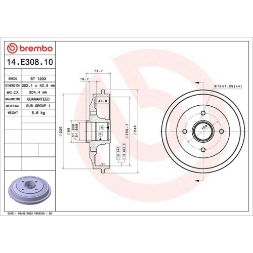 BREMBO Bremstrommel ESSENTIAL LINE 14.E308.10