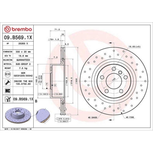 BREMBO Bremsscheibe XTRA LINE - Xtra 09.B569.1X
