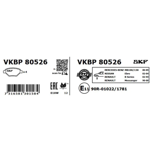 SKF Bremsbelagsatz, Scheibenbremse VKBP 80526