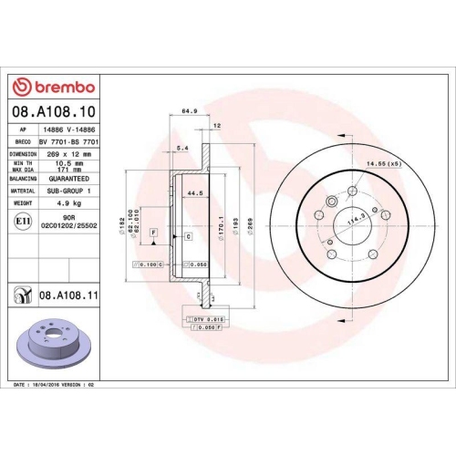 BREMBO Bremsscheibe PRIME LINE 08.A108.10