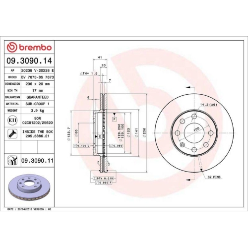 BREMBO Bremsscheibe PRIME LINE - UV Coated 09.3090.11