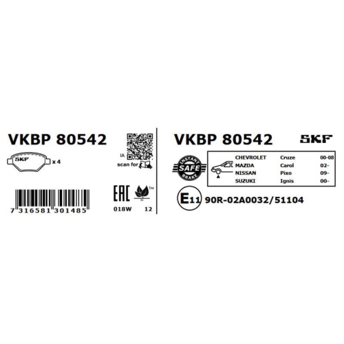 SKF Bremsbelagsatz, Scheibenbremse VKBP 80542
