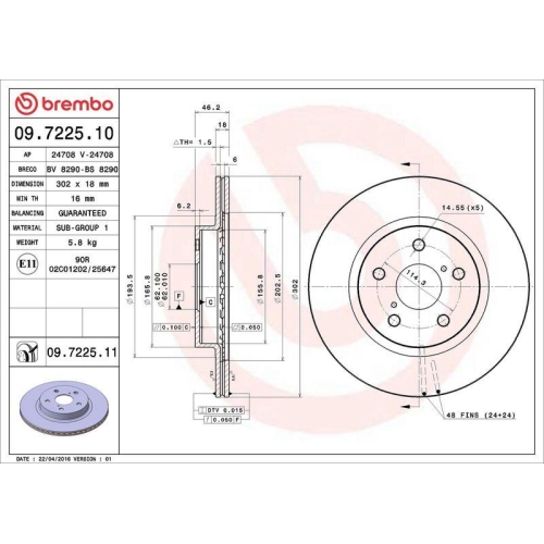 BREMBO Bremsscheibe PRIME LINE 09.7225.10