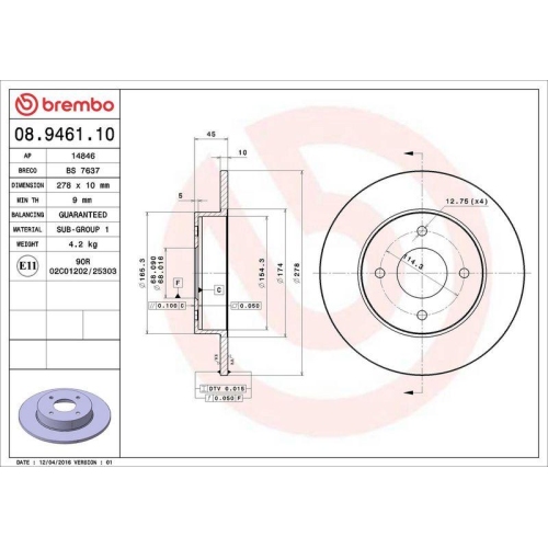 BREMBO Bremsscheibe PRIME LINE 08.9461.10