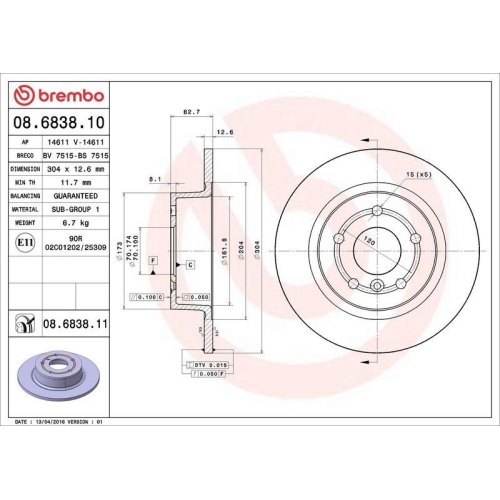 BREMBO Bremsscheibe PRIME LINE - UV Coated