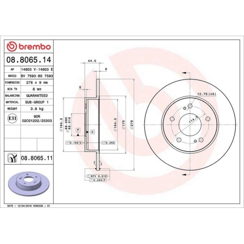 BREMBO Bremsscheibe PRIME LINE 08.8065.14