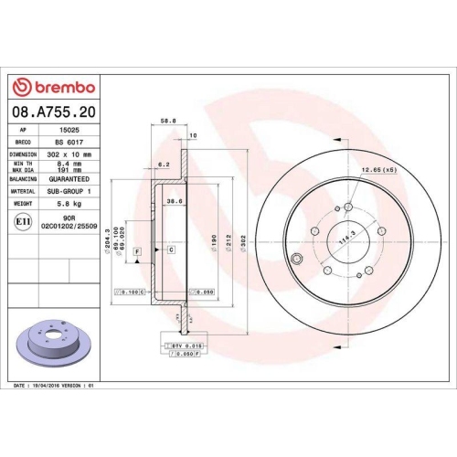 BREMBO Bremsscheibe PRIME LINE 08.A755.20
