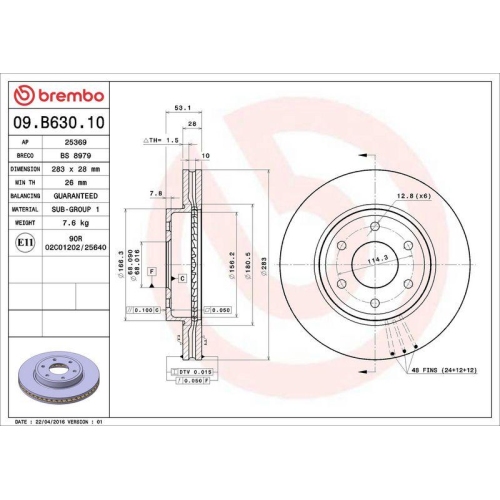 BREMBO Bremsscheibe PRIME LINE 09.B630.10