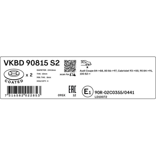 Bremsscheibe SKF VKBD 90815 S2 passend für AUDI