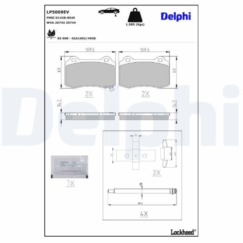 DELPHI Bremsbelagsatz, Scheibenbremse LP5009EV
