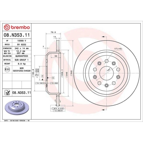 BREMBO Bremsscheibe PRIME LINE - UV Coated 08.N353.11