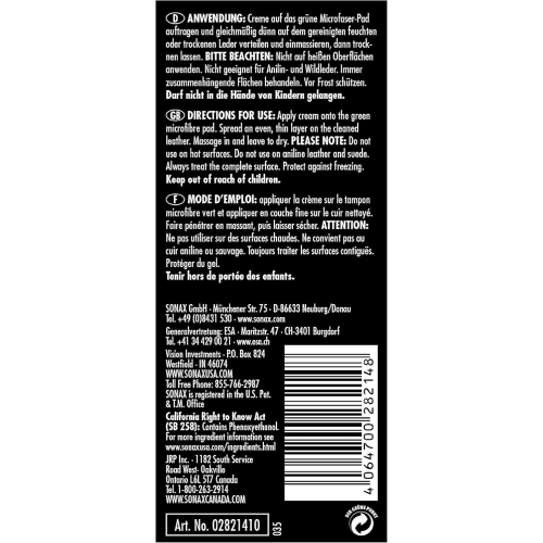 SONAX PremiumClass Leder Pflege Creme, 250 ml 02821410