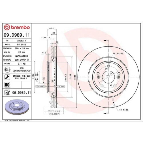 BREMBO Bremsscheibe PRIME LINE - UV Coated 09.D989.11