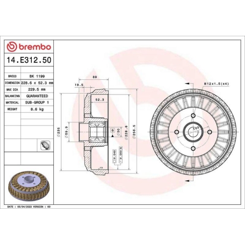 BREMBO Bremstrommel ESSENTIAL LINE - With Bearing Kit 14.E312.50