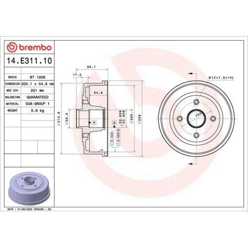 BREMBO Bremstrommel ESSENTIAL LINE 14.E311.10