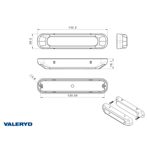 LED Warnleuchte 132,2x28,2x28mm gelb 1 Meter kabel Anh&auml;nger Valeryd 3110012
